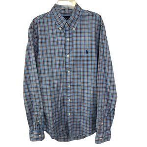 Polo Ralph Lauren Mens Size M Slim Fit Plaid Button Down Shirt Blue Red Green E7